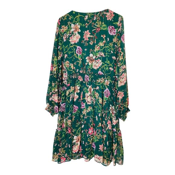 Maurices Womens V Neck Long Sleeve Floral A Line Skater Dress Pleated Green 3X - Picture 2 of 16